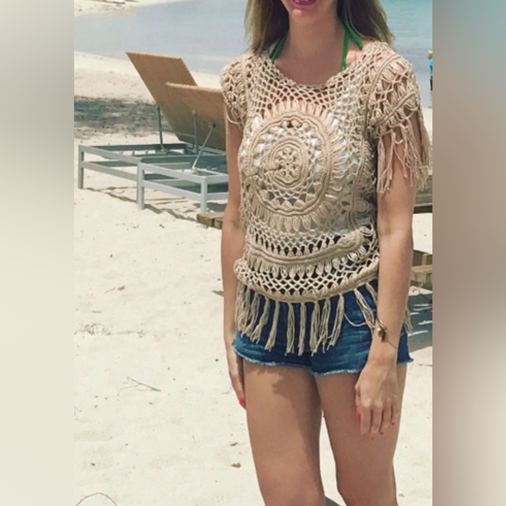 Charlotte russe crochet top shirt $67 xs miami ibiza fits small too!